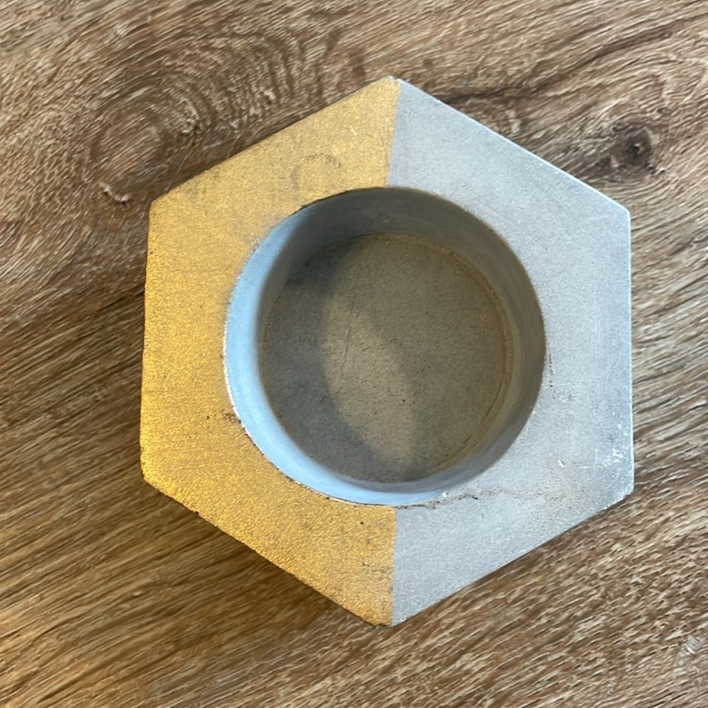 Concrete Grey Geometric Hexagon Candle Holder or Succulent Dish with Gold Detail - Picture 3 of 7